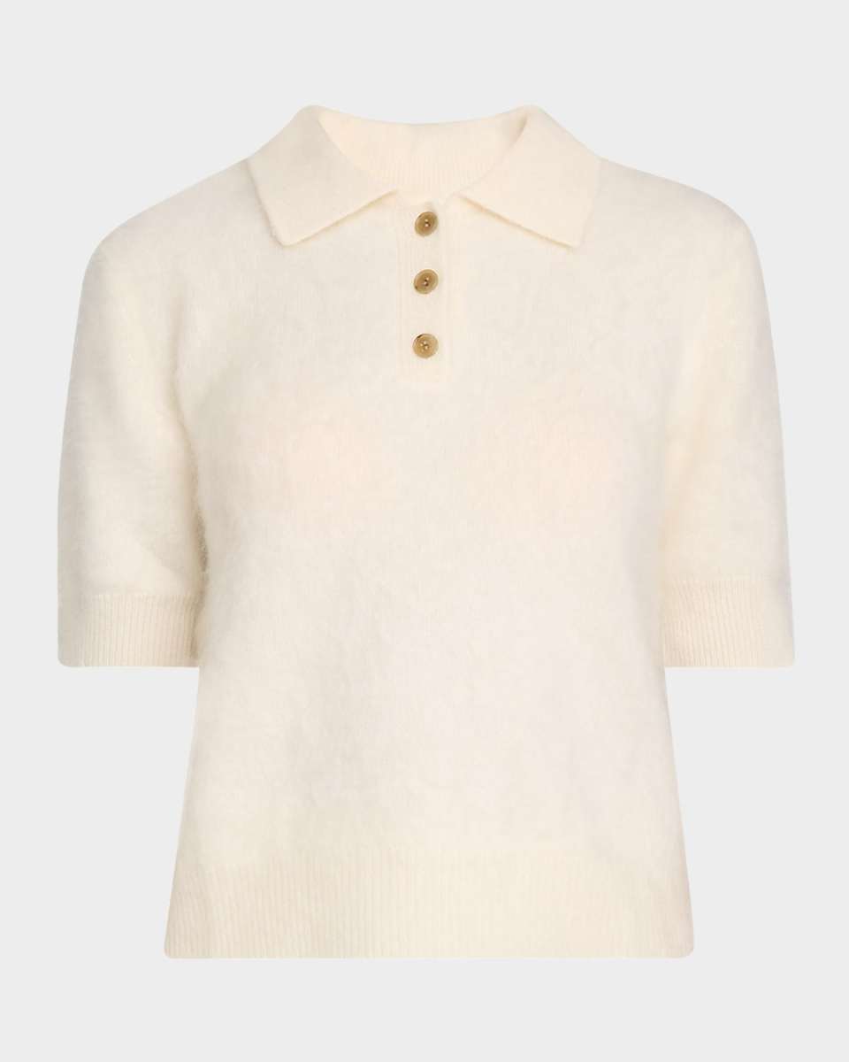 Carolyn Fuzzy Cashmere Polo Sweater